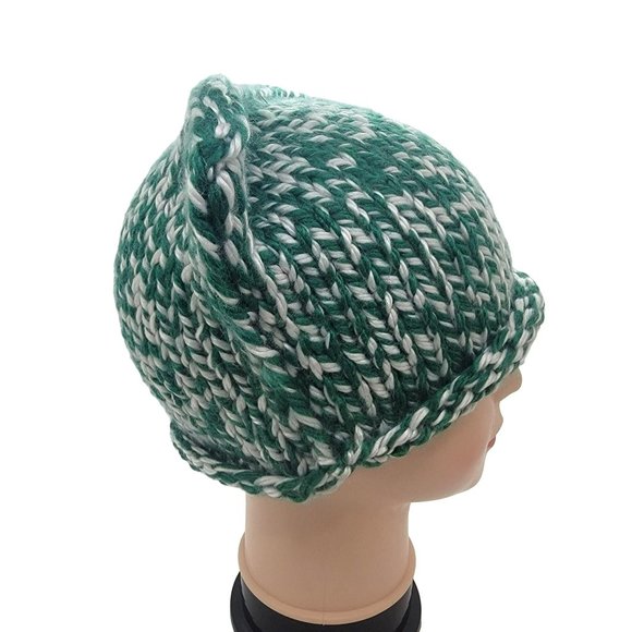 OZ Chunky Hand-Knit Hat cat Adult unisex Beanie hats green white pink Soft cozy - Picture 3 of 6